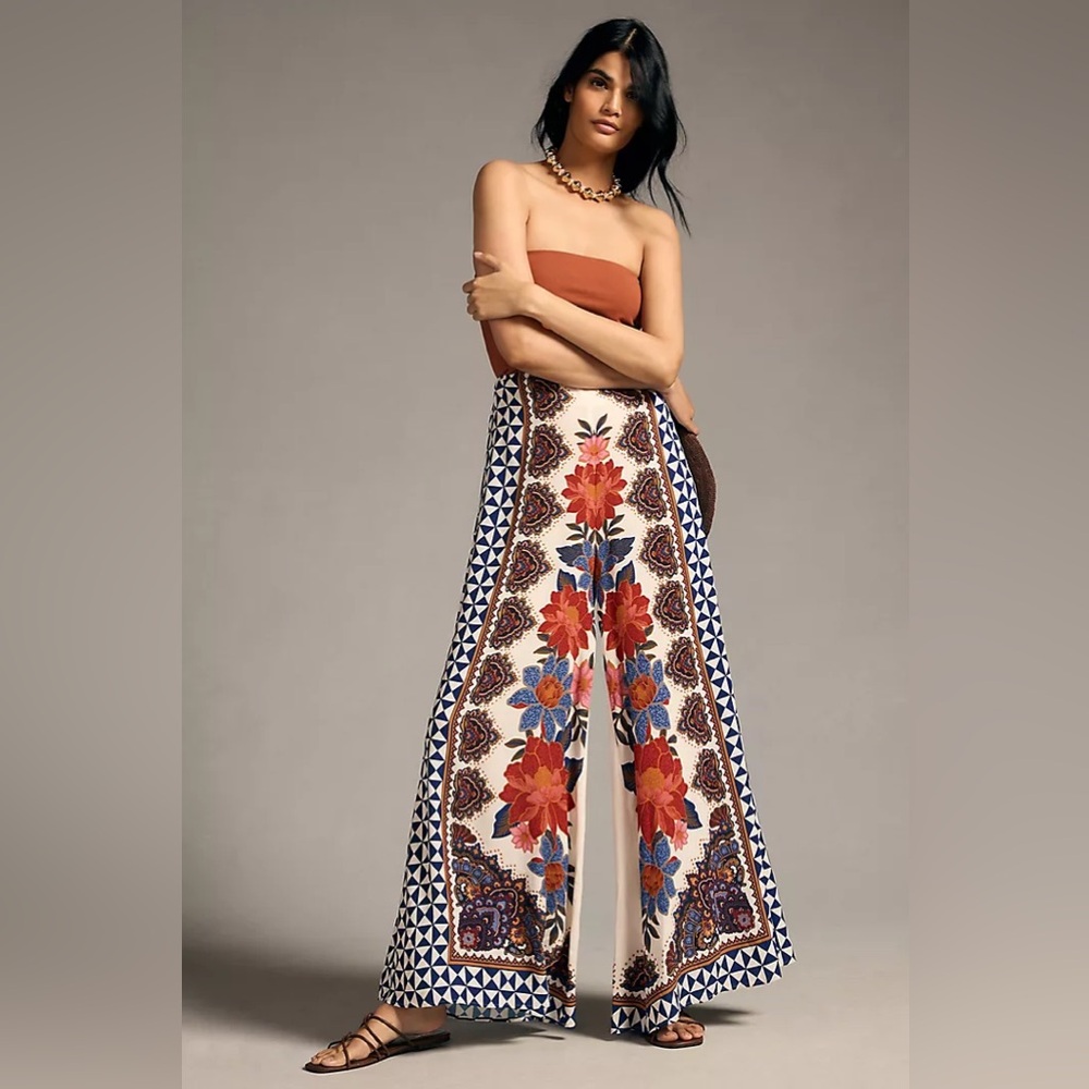 New Farm Rio x Anthropologie Wide Leg Printed Palazzo Pants Trousers sz S
